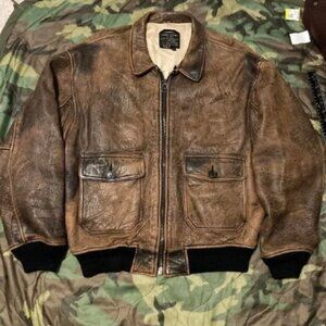 Avirex vintage 80s G-1 leather bomber jacket aged liner embroidery men's XL/25